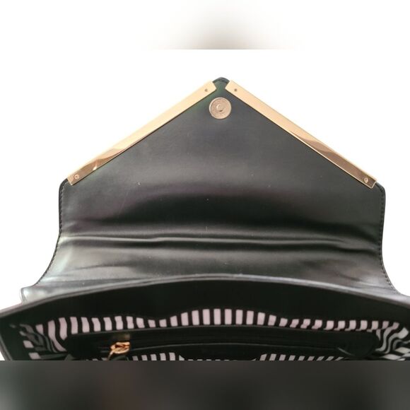 Galian Women's Perforated White Leather Black Crossbody/Handbag Gold Tone Trim - Picture 5 of 8